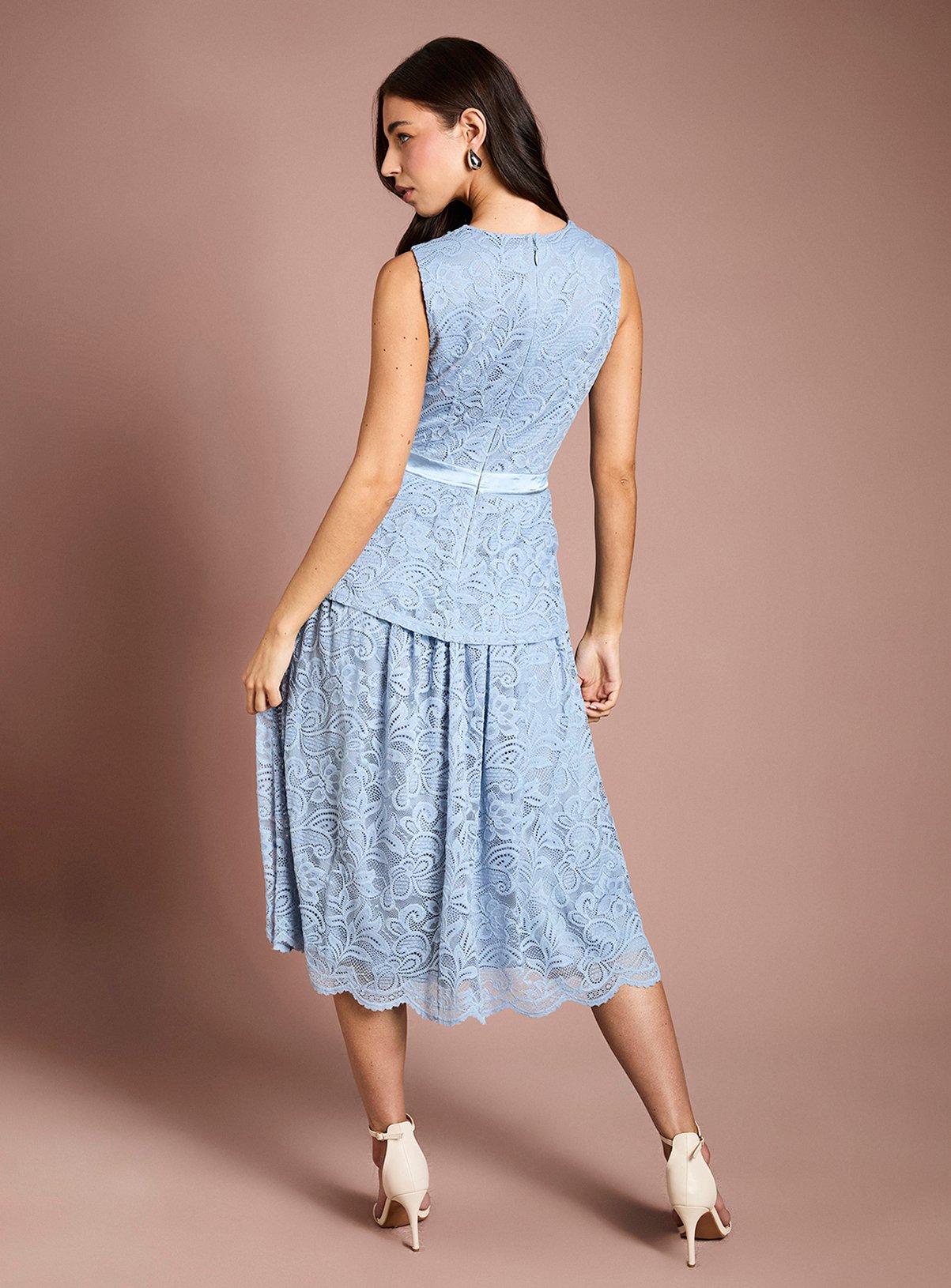COAST Peplum Detail Lace Dress Blue 8 - Image 3 thumbnail